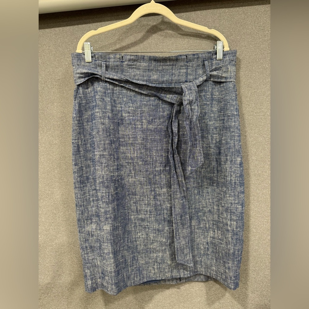 NWT Ann Taylor Elegant Blue Skirt Pencil Paper Bag Waist Tie Lined Size 14